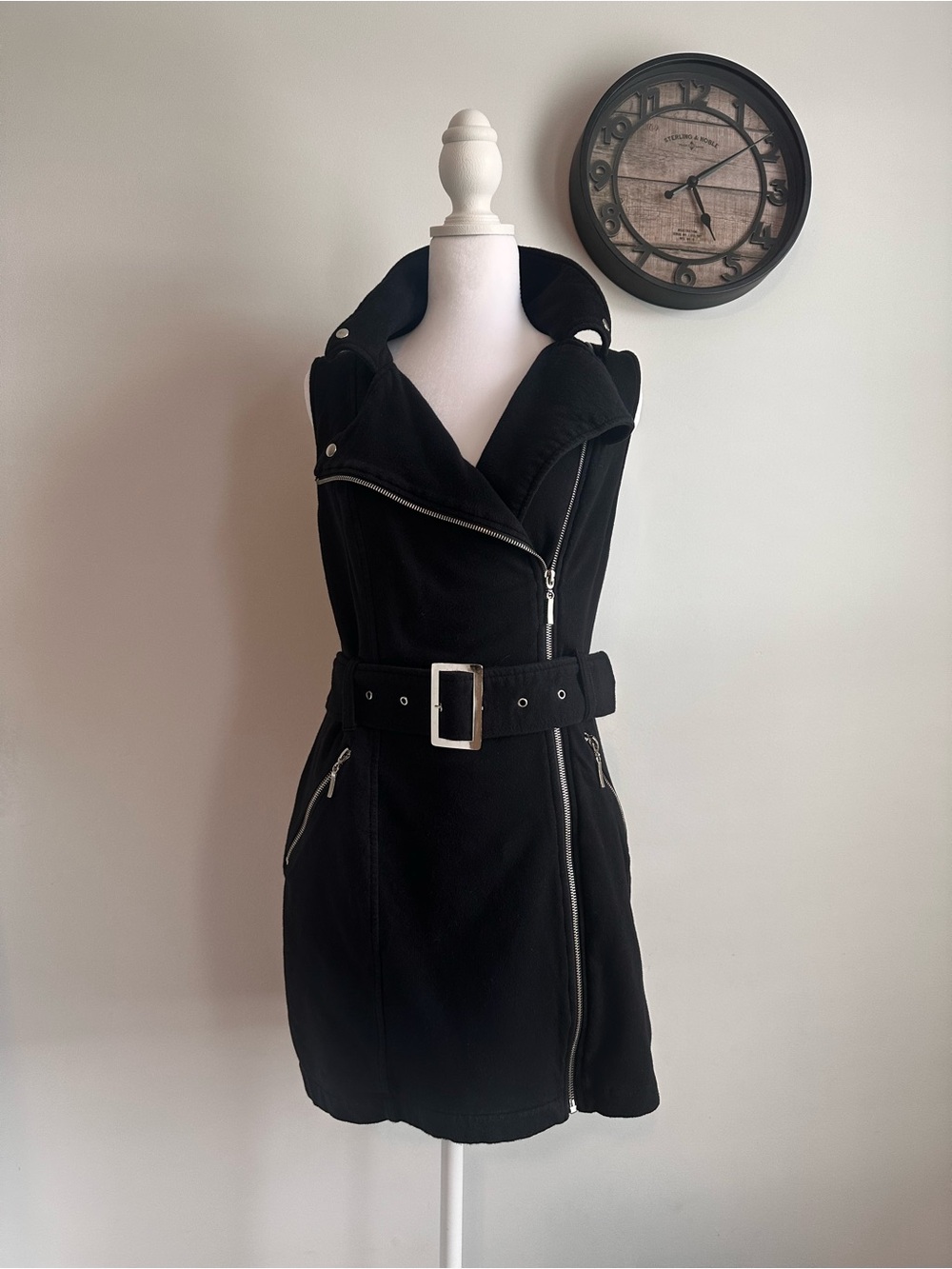 XXI forever 21 black moto biker zip-up dress with belt size L ( run small)